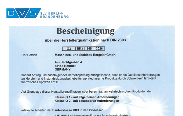 Herstellerqualifikation nach DIN 2303, Mai 2026